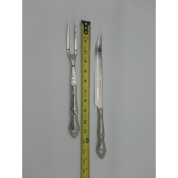 Princess House stainless steel U.S.A. carving knife and fork set, very ornate
